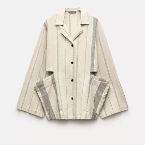 Zara Linen Blend Cut-Out Striped Shirt